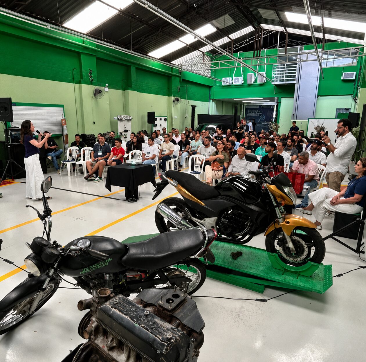 Participantes acompanham palestra durante a Imersão Tríade do Mecânico na Escola do Mecânico.